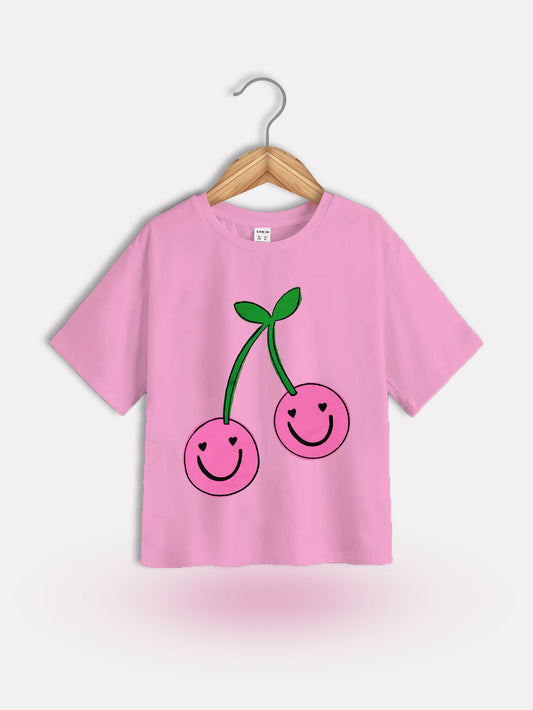 Pink Cherry Smiley Kids T-Shirt