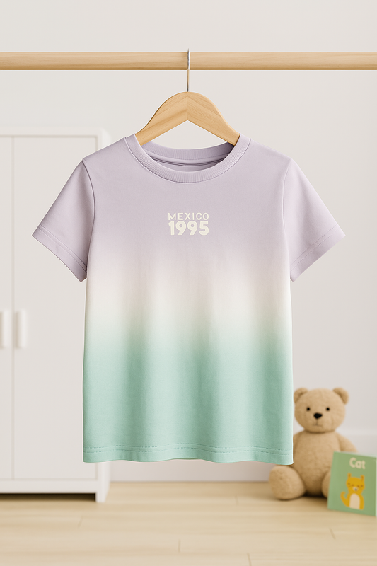 Mexico 1995 Kids’ Ombre T-Shirt Lavender to Mint Gradient