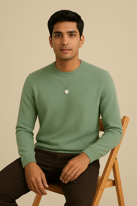 Classic Crewneck Knit Sweater โ Sage Green