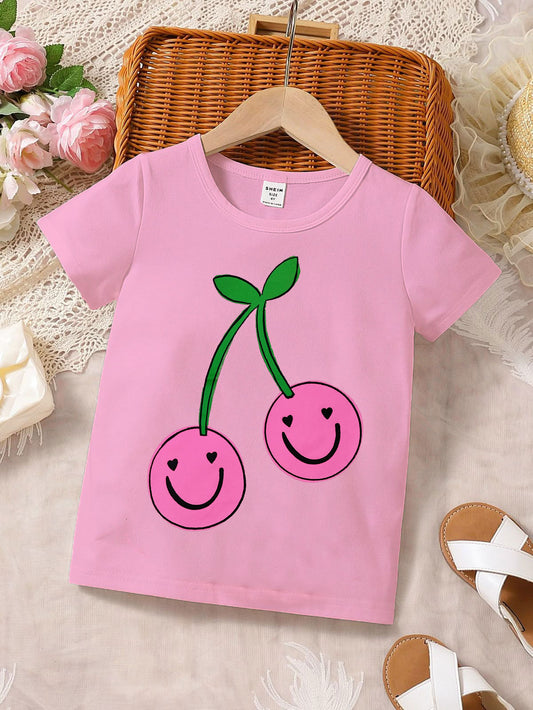 Pink Cherry Smiley Kids T-Shirt