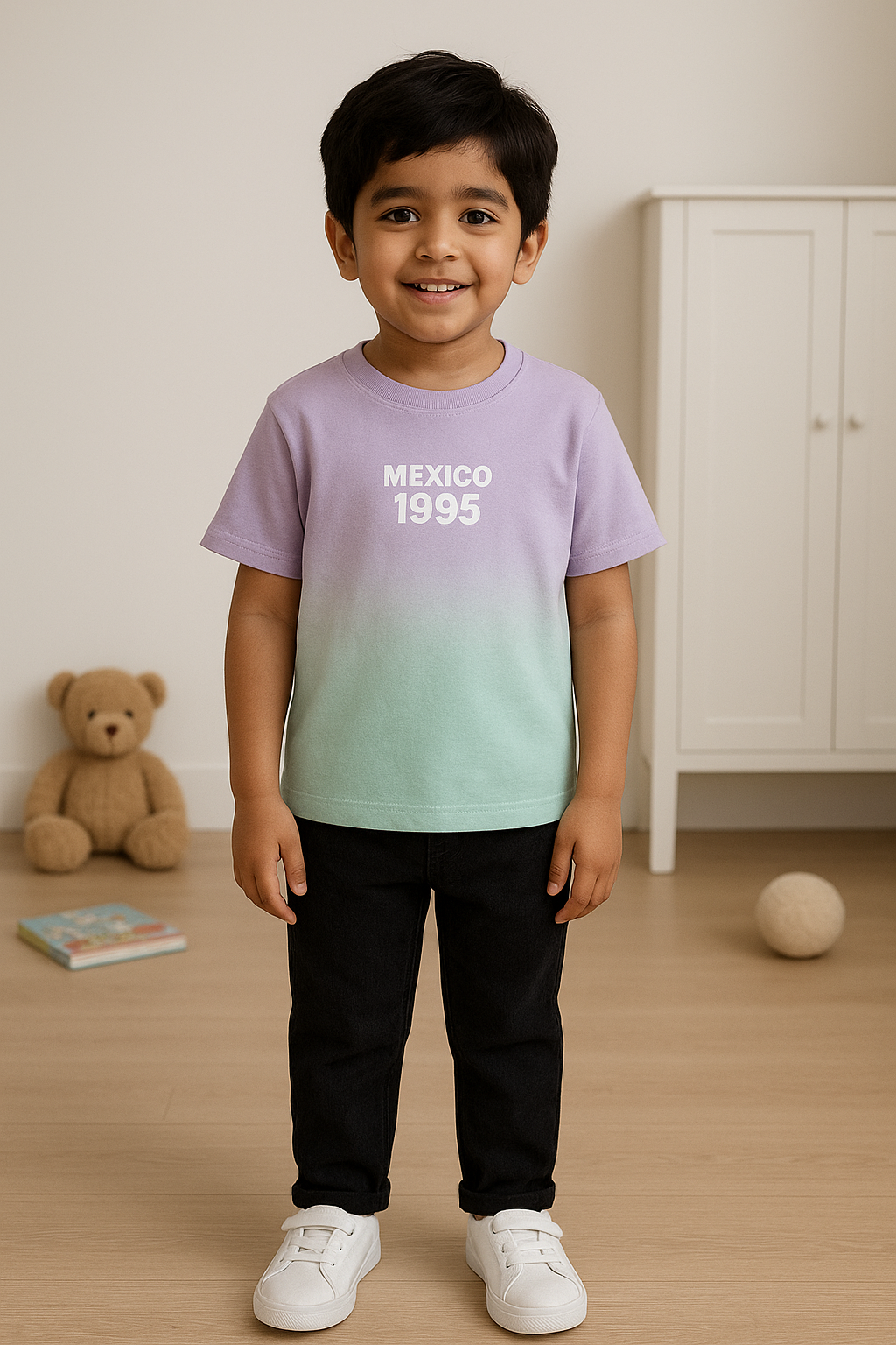 Mexico 1995 Kids’ Ombre T-Shirt Lavender to Mint Gradient