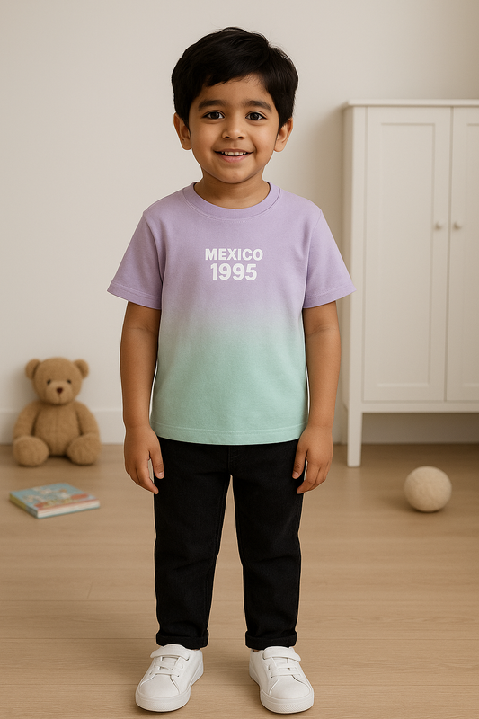 Mexico 1995 Kids’ Ombre T-Shirt Lavender to Mint Gradient