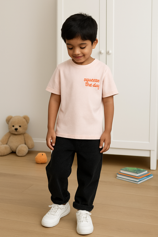 Kids’ “Squeeze the Day” Graphic T-Shirt – Soft Peach