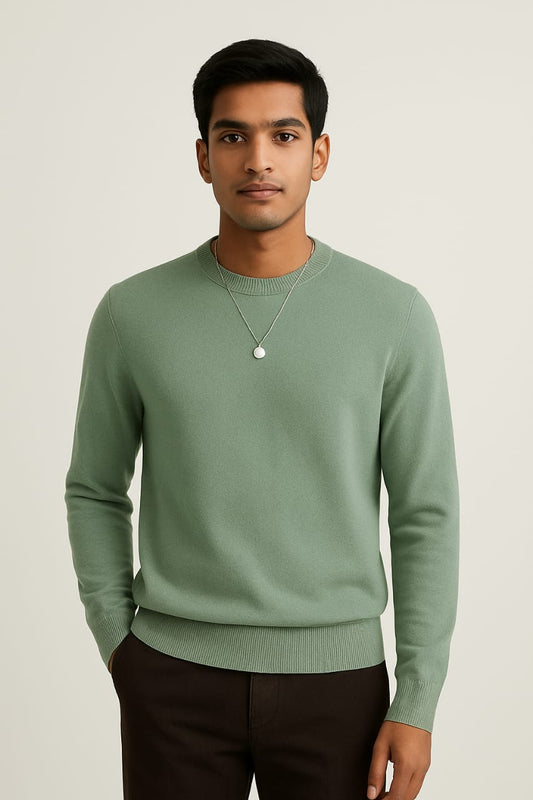 Classic Crewneck Knit Sweater – Sage Green