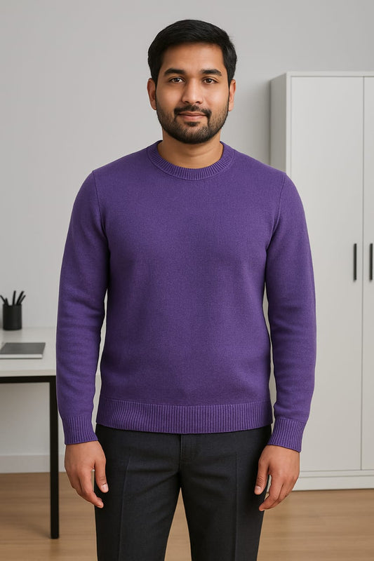Classic Crewneck Knit Sweater – Royal Purple